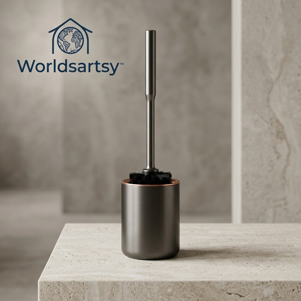 Worldsartsy™ Brushed Metal Toilet Brush Set